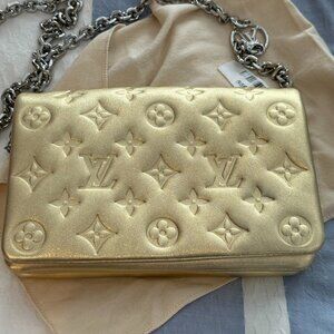 Authentic RARE Louis Vuitton Gold Monogram Coussin Pouchette Chain Bag VGUC